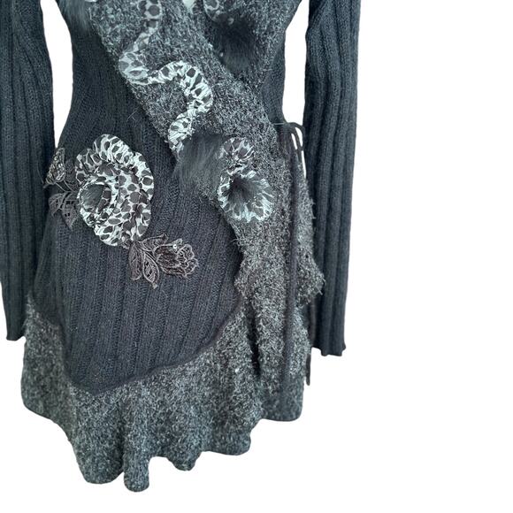 Vintage Y2K Forla Paris Mohair Wool Black Cardigan Steampunk Goth Victorian LRG - Picture 7 of 14